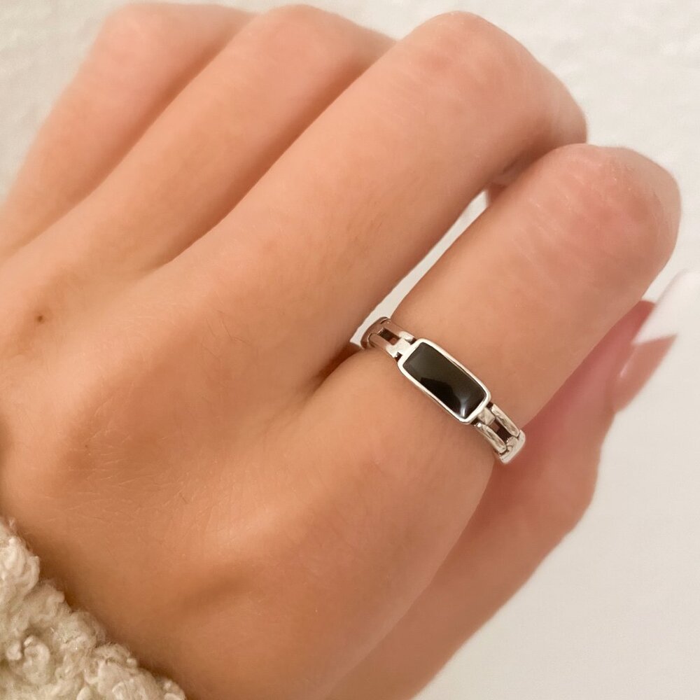 925 Sterling Silver Dainty Bar Ring Black Bar Ring Link Ring Minimalist Ring